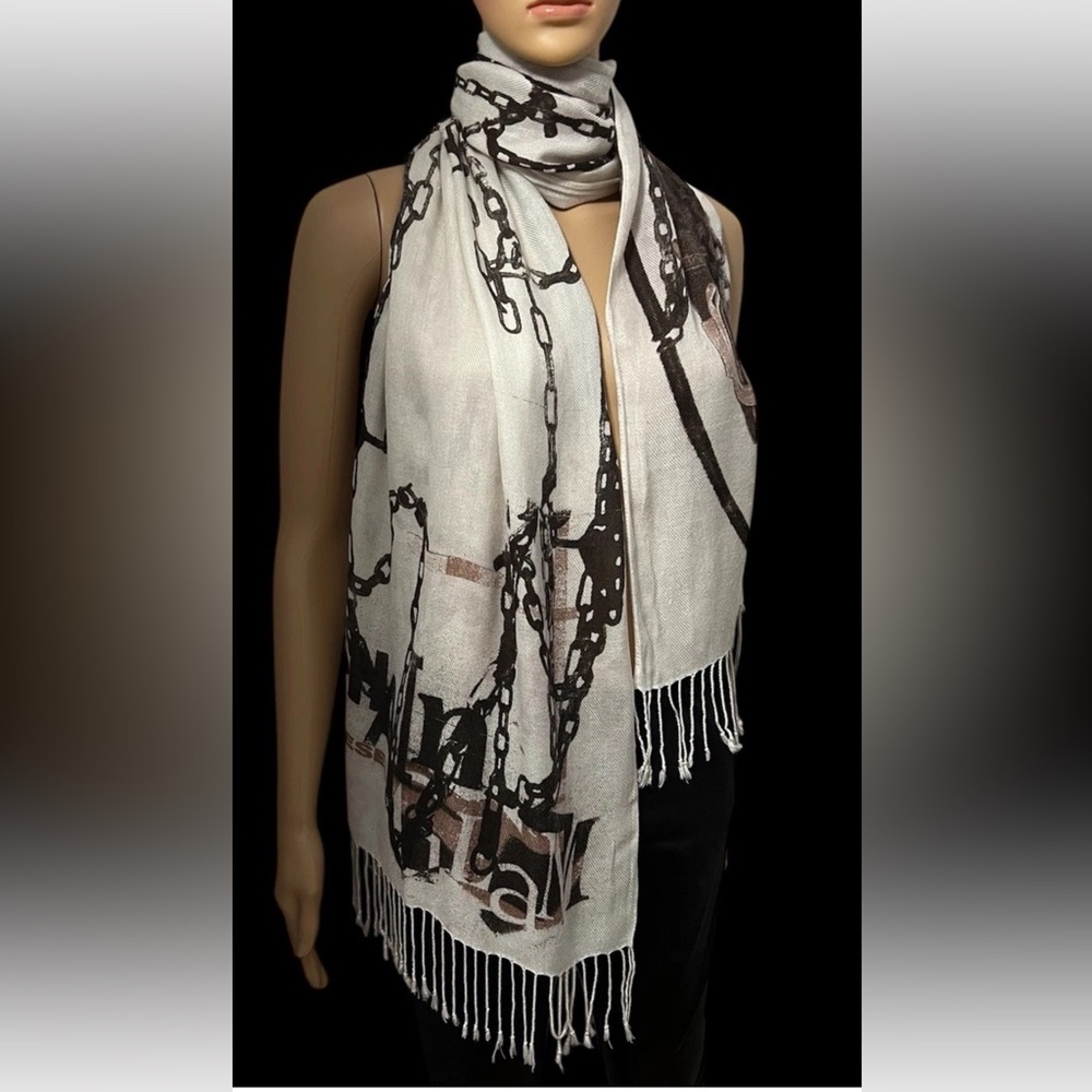Diesel Chain Glam Brown Beige Skull Chains Scarf Shawl Wrap